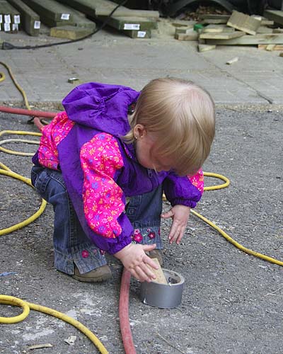 Helping Daddy Outside