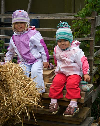 Two Girls On A Pile Of Wood