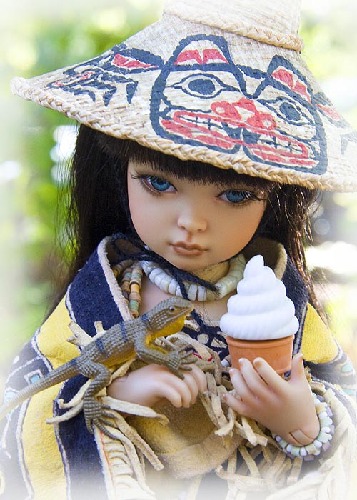 "I" is for Indian Girl Sharing her Icecream with an Iguana