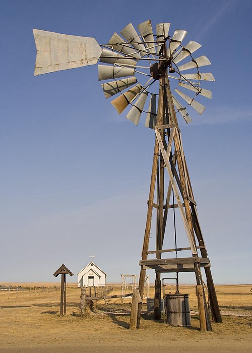 Windmill Water Pump, and Church