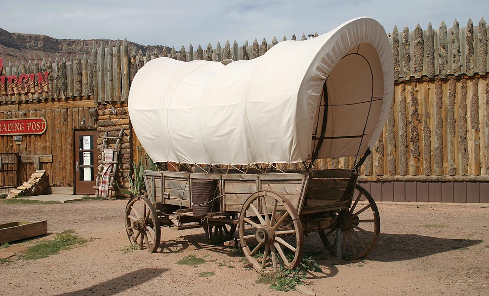 Covered Wagon in Front of Trading Post