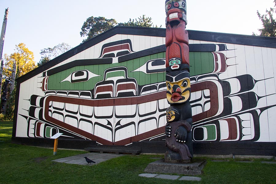 Traditional Kwakiutl House and Pole by Mungo Martin